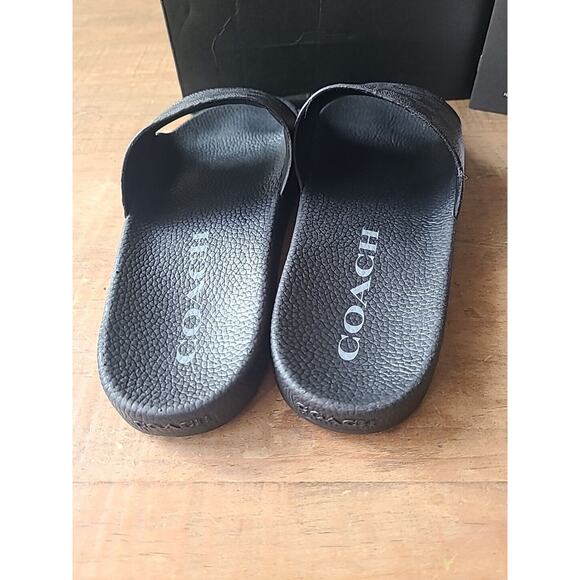 Coach Womens Signature Sports Slide UDELE Monogram Coated Canvas Black 9 NEW - Picture 6 of 9